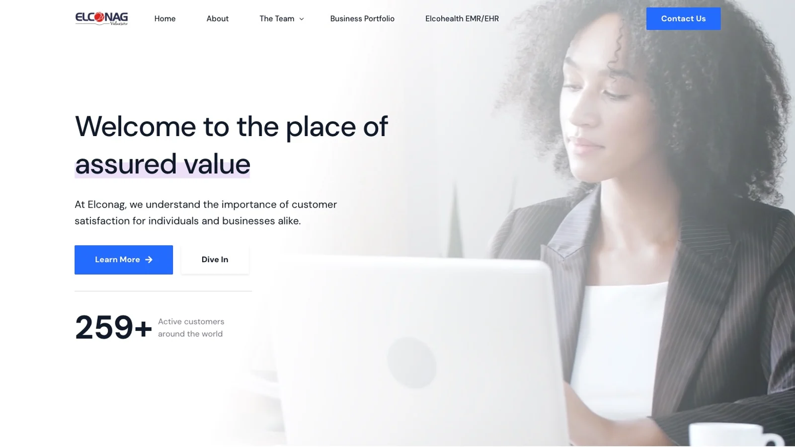 Elconag website hero section
