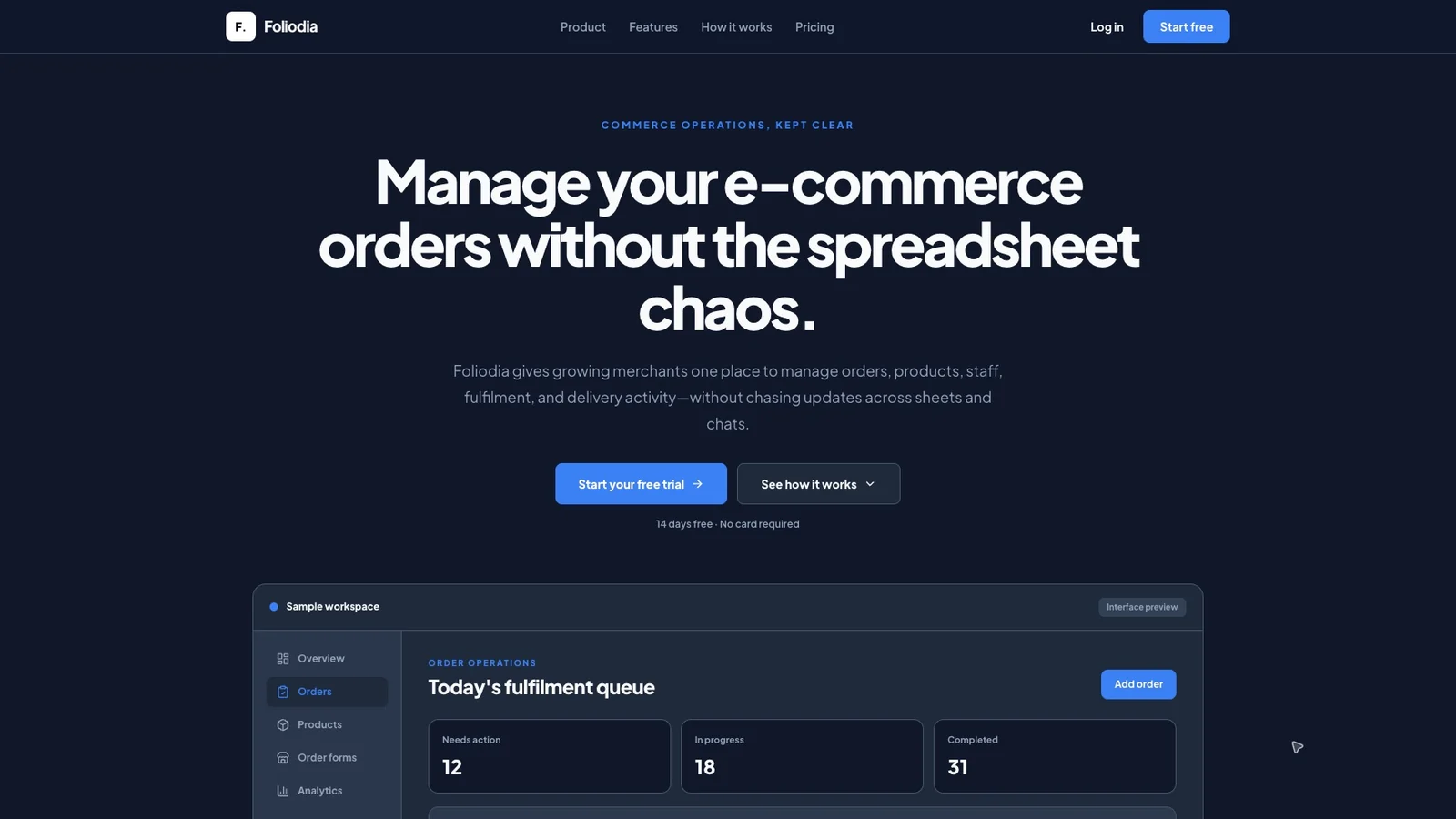 Foliodia website hero section