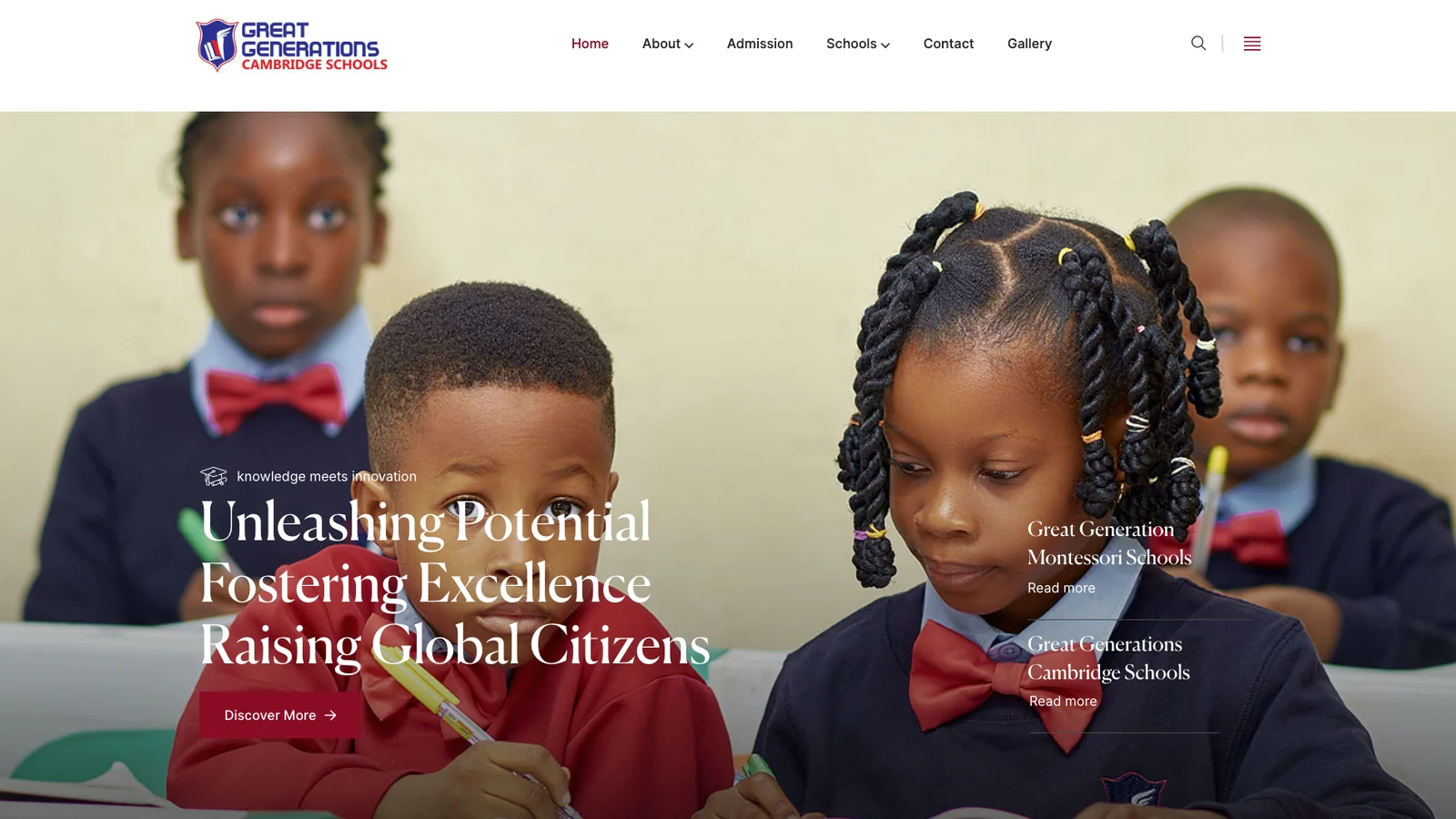 Great Generation Schools website hero section